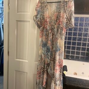 Venus Womens Sheer Long Wrap with ruffles and sequins- Size M NWOT